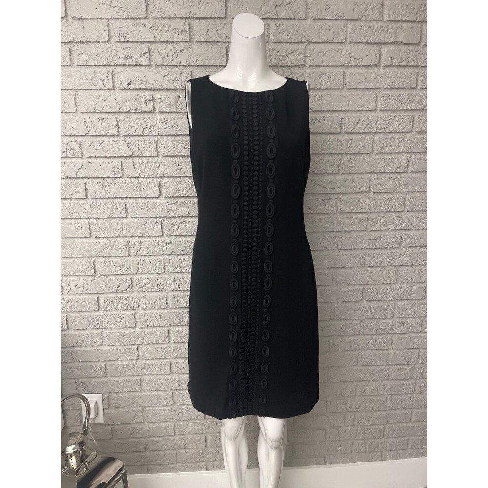 Ann Taylor Women Black Sleeveless Wool Embroidery Trim Sheath Dress Size 6